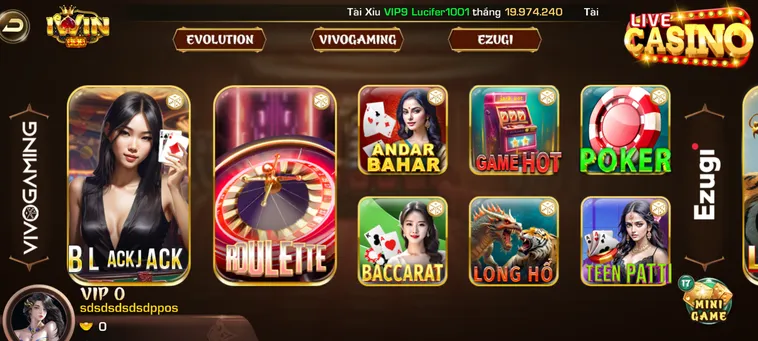 Danh Sách Trò Chơi Hấp Dẫn Tại Sảnh LiveStream Casino IWin Club Đẳng Cấp Số Một
