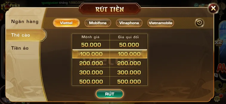 Rút tiền thẻ cào an toàn bảo mật tiện lợi nhanh chóng.